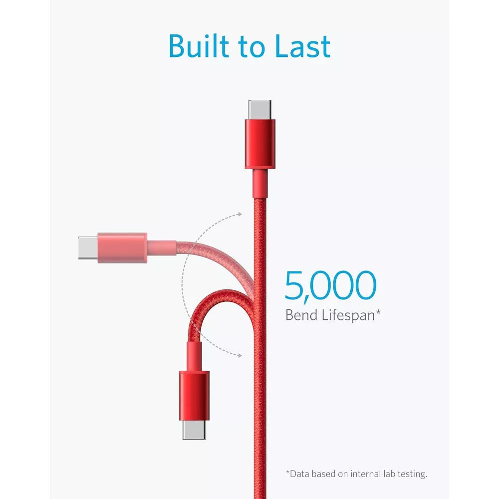 6ft Nylon Braided USB-C to USB-C 60W Fast Charging & Data Sync Cable, 2 Pack