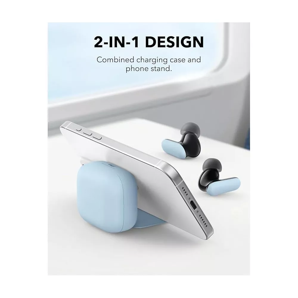 Adaptive Active Noise Cancelling Wireless Earbuds with Foldable Stand Charging Case
