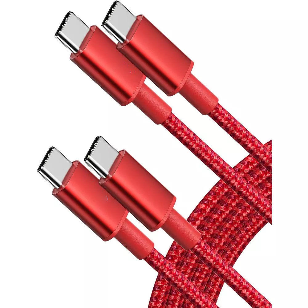 6ft Nylon Braided USB-C to USB-C 60W Fast Charging & Data Sync Cable, 2 Pack